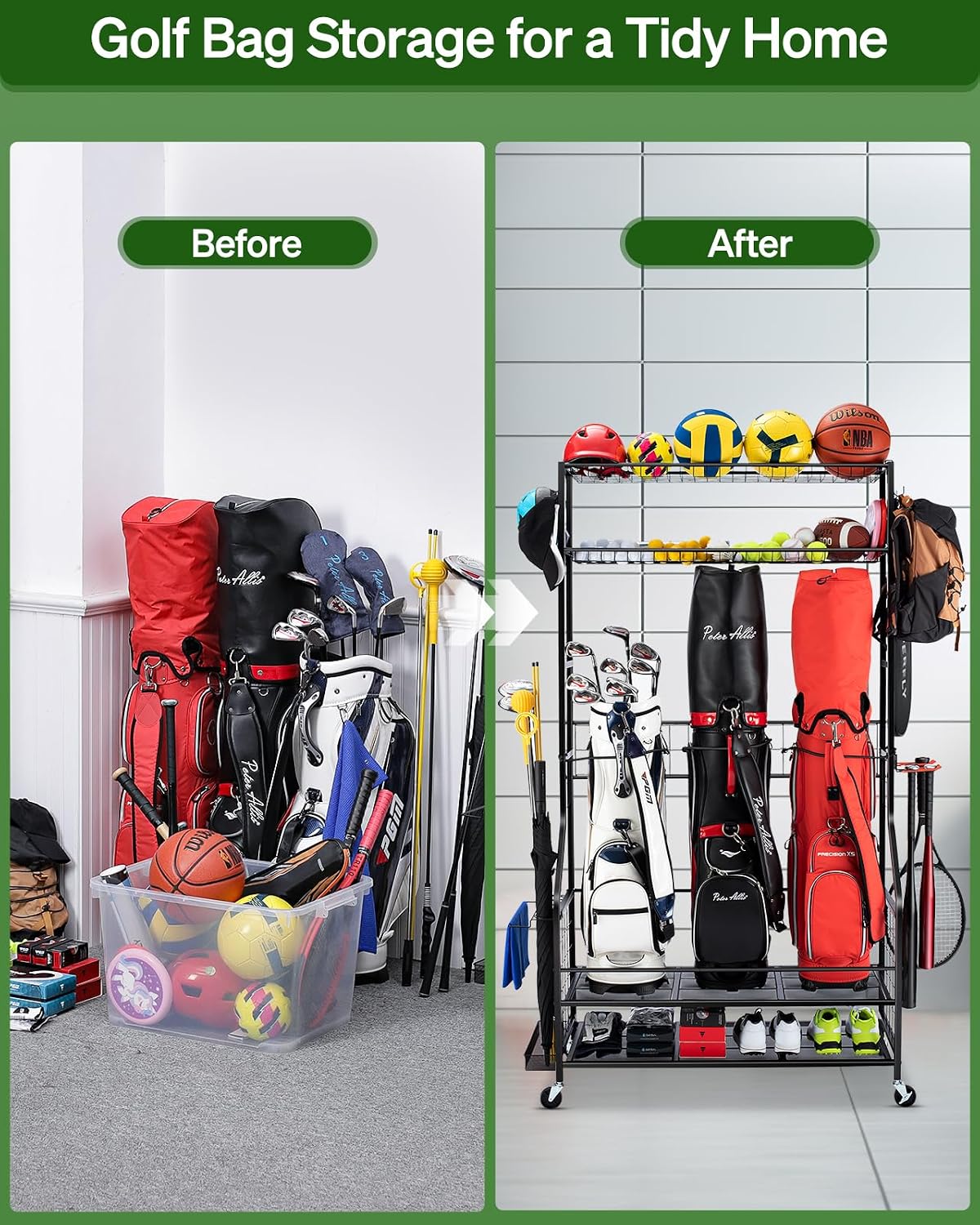 Golf Bag Storage Organizer Rac - огляд і ціна Golf Equipment Garage Organizer
