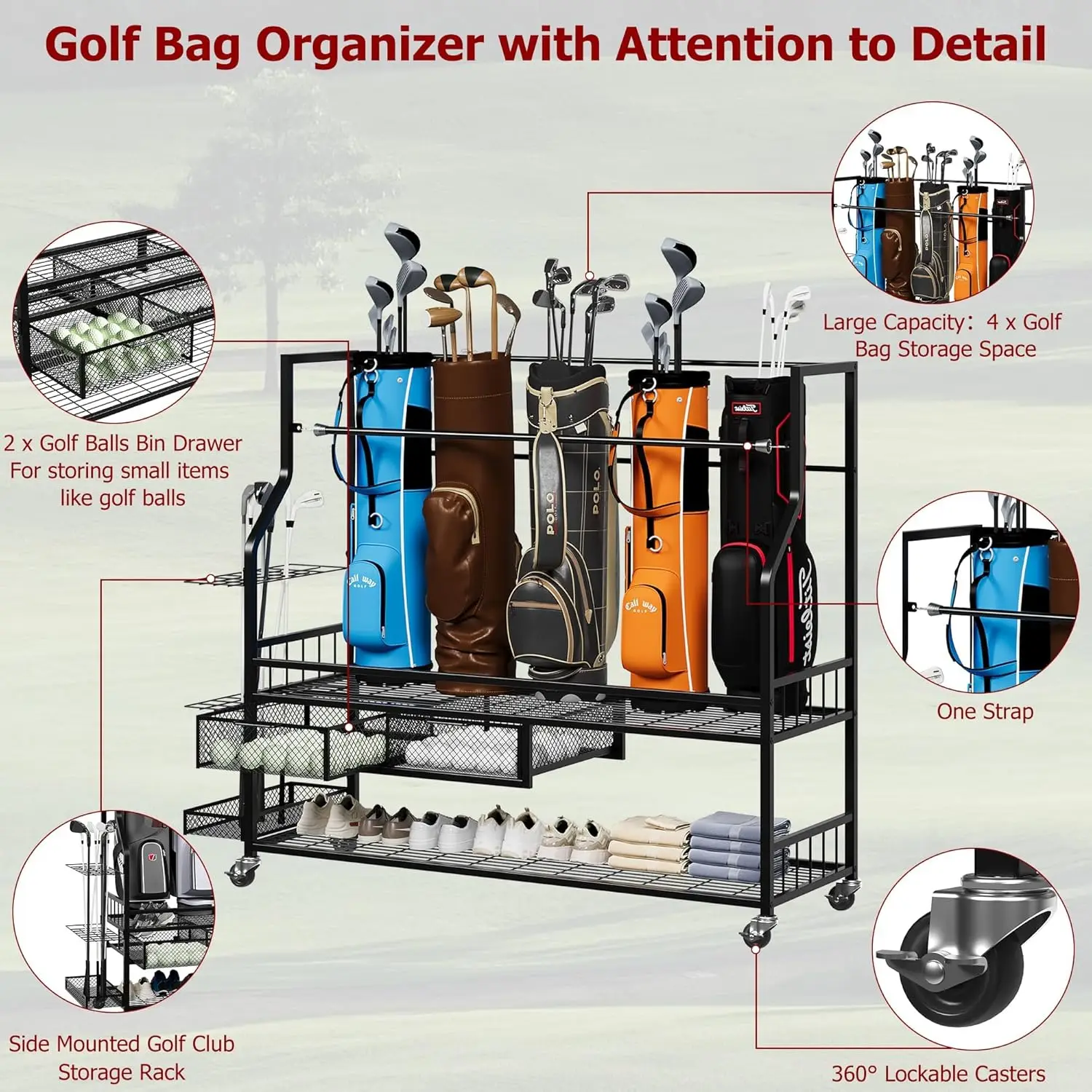 Multifunctional Rolling Golf B - огляд і ціна Golf Equipment Garage Organizer